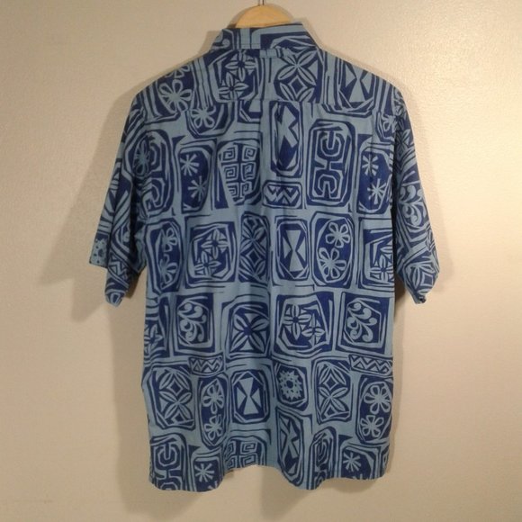 Go Barefoot Hawaiian Blue V-Neck Short Sleeve Shirt Men - M - Picture 2 of 7